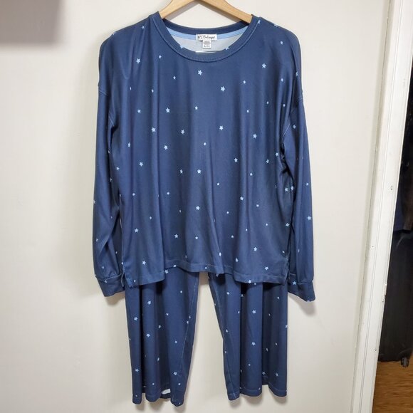 P.J. SALVAGE Pajama Set Top & Bottoms Stretch LS Wide Leg Navy Stars Women's XL - Picture 2 of 16